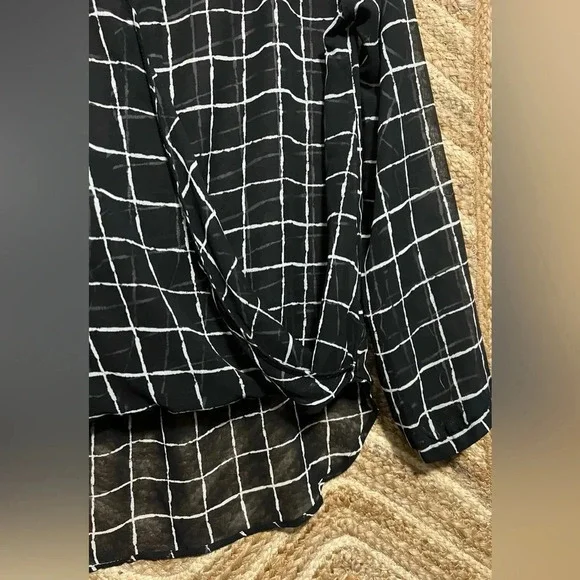 Lush Women's Sheer Black and White Checkered Blouse, Long Sleeve, Size M, NWT - Picture 3 of 10